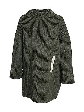 Céline Celine Contrast Pocket Chunky Sweater in Olive Wool (view 1)