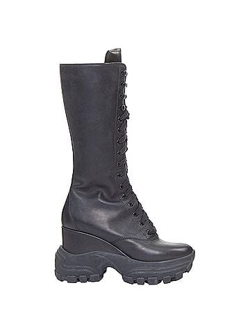 Miu Miu Miu Miu Runway leather logo lace up chunky wedge tall boots (view 1)