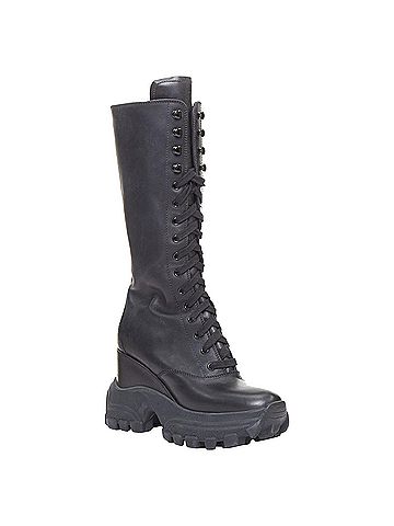 Miu Miu Miu Miu Runway leather logo lace up chunky wedge tall boots (view 2)