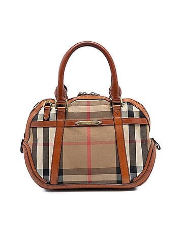 Burberry Small Leather Trimmed House Check Canvas Bridle Orchard Satchel (view 1)