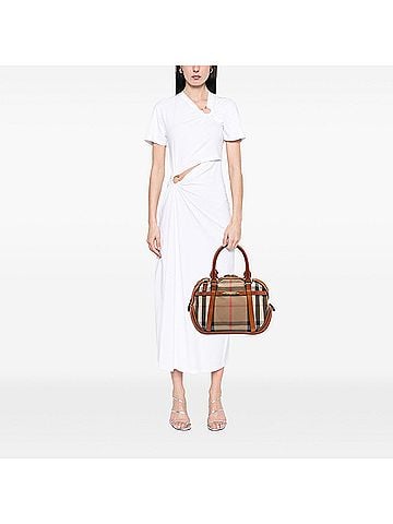 Burberry Small Leather Trimmed House Check Canvas Bridle Orchard Satchel (view 2)