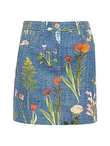 Moschino Moschino Boutique blue floral print cotton denim mini skirt (view 1)