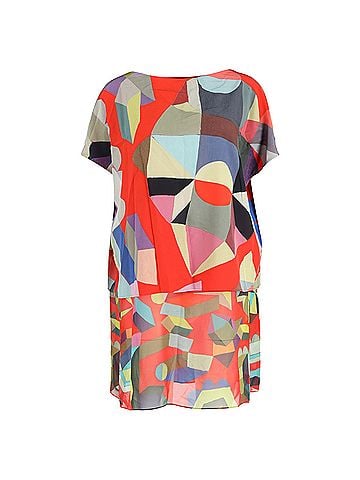 AKRIS  Akris Printed Mini Layered Loose Dress in Multicolor Silk (view 1)