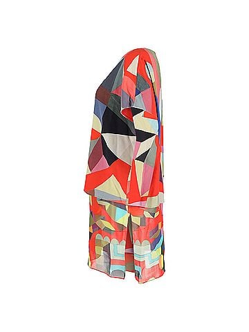 AKRIS  Akris Printed Mini Layered Loose Dress in Multicolor Silk (view 2)