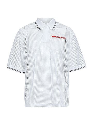 Prada Prada sport mesh logo half zip boxy polo shirt (view 1)