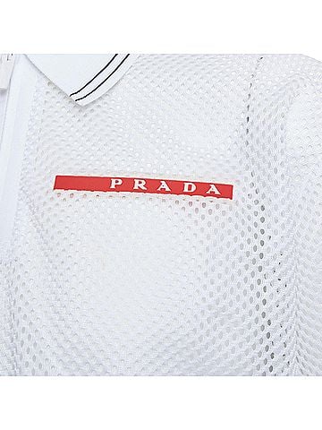 Prada Prada sport mesh logo half zip boxy polo shirt (view 2)