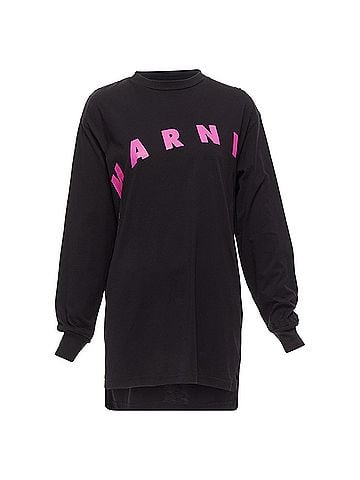 MARNI Marni logo print long sleeve crew neck sweater dress (view 1)