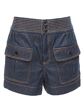 Chloé Chloe Cotton Raw Denim Topstitched Cargo Pocket Shorts (view 1)