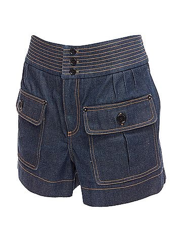 Chloé Chloe Cotton Raw Denim Topstitched Cargo Pocket Shorts (view 2)