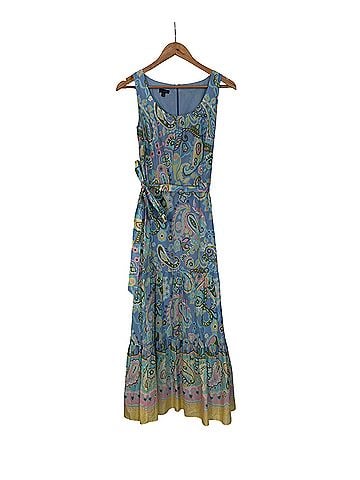 Talbots Voile Blue Paisley Midi Dress Casual Dress (view 1)