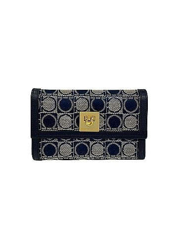 Salvatore Ferragamo Salvatore Ferragamo Gancini logo hardware pattern canvas leather trifold wallet navy 15105 (view 1)