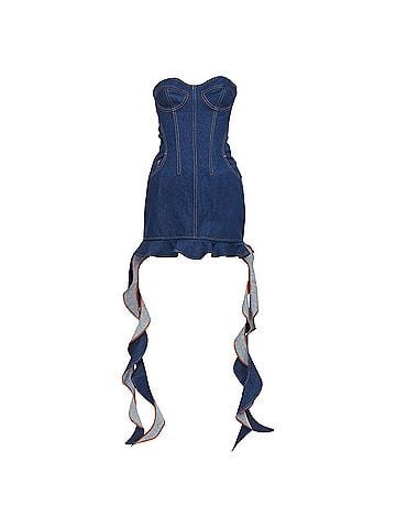 David Koma David Koma Corset Denim cotton cascade sides mini dress (view 1)