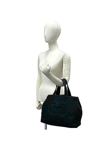 Prada PRADA Prada Triangle Logo Hardware Perforated Vitello Daino Leather Handbag Mini Tote Bag Black 77268 (view 2)