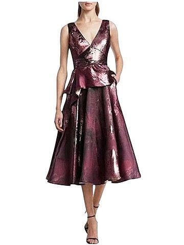 MARCHESA notte Marchesa Notte Plum Metallic Jacquard Dress Cocktail Dress (view 1)