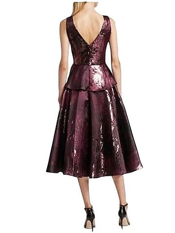 MARCHESA notte Marchesa Notte Plum Metallic Jacquard Dress Cocktail Dress (view 2)