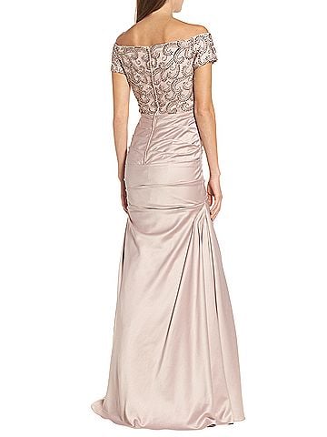 La Femme Off the Shoulder Beaded Satin Trumpet Gown 25996 Cocktail Dress (view 2)