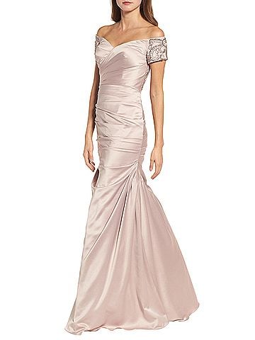 La Femme Off the Shoulder Beaded Satin Trumpet Gown 25996 Cocktail Dress (view 1)