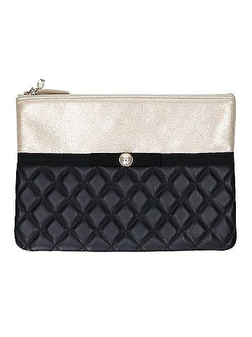 Chanel CHANEL No. 22 Matelassé Lambskin Clutch Bag with Pearl Coco Mark, Black x Champagne Gold Hardware, Women's. (view 1)