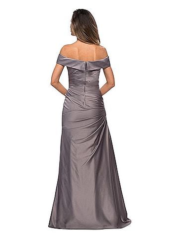La Femme Off the Shoulder Satin Evening Dress with Pleating 28103 Cocktail Dress (view 2)