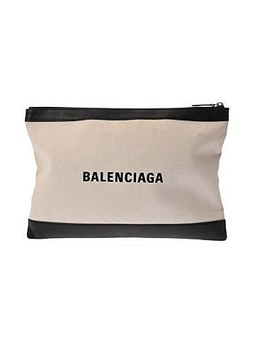 Balenciaga BALENCIAGA Navy Clip L White Black 373840 Men's Canvas Leather Clutch Bag AB Rank Used Ginzo (view 1)