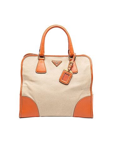 Prada Saffiano Trimmed Canvas Canapa Satchel (view 1)