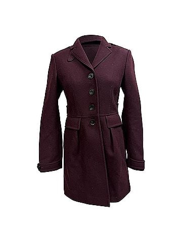 Burberry Burberry Brit Single-Breasted Short Coat in Burgundy Wool (view 1)