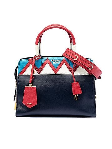 Prada Medium Saffiano Trimmed City Calf Greca Esplanade Satchel (view 1)