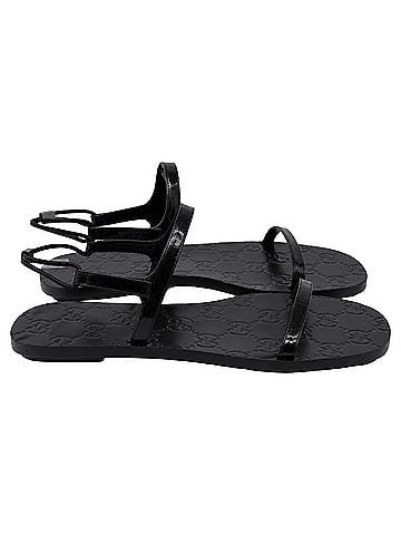 Gucci Gucci Monogram Embossed Slingback Flats Sandals in Black Leather  (view 1)