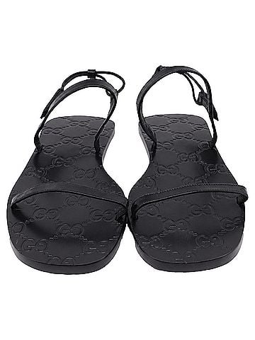 Gucci Gucci Monogram Embossed Slingback Flats Sandals in Black Leather  (view 2)