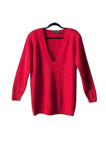 Jeanne Pierre Ribbed Plunge V Neck Wool Pullover Sweater (view 1)