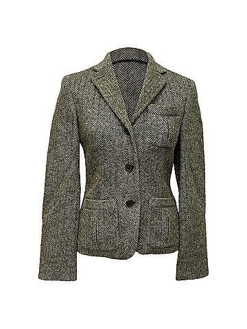 Ralph Lauren  Ralph Lauren Herringbone Single-Breasted Blazer in Grey Wool (view 1)