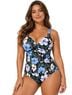 Jantzen 85% Polyamide 15% Elastane 93% Polyamide 7% Elastane 84% Polyamide 16% Elastane 100% Polyester Floral Black Blue One Piece Swimsuit Size 10 - photo 1