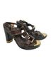 Tory Burch 100% Leather 100% Wood 100% Rubber Snake Print Brown Gold Sandals Size 7 - photo 1