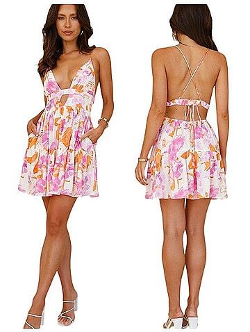 Hello Molly Floral Seaside Lifestyle Open Back Mini Dress Casual Dress (view 1)