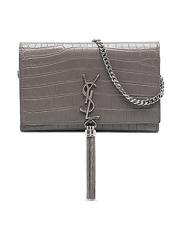 Saint Laurent Croc Embossed Leather Monogram Kate Tassel Wallet on Chain (view 1)