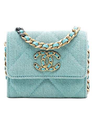 Chanel Quilted Denim 19 Card Holder with Chain (view 1)