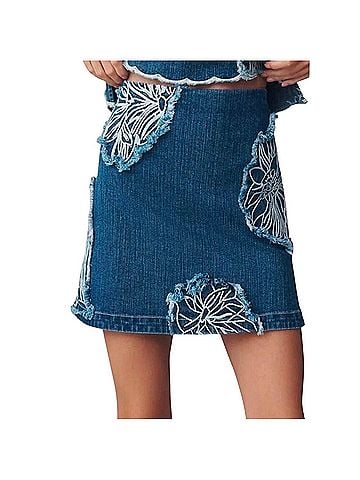 Maeve Floral Embroidered Denim Skirt (view 1)