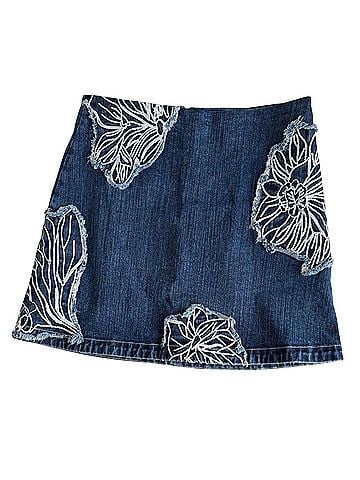 Maeve Floral Embroidered Denim Skirt (view 2)