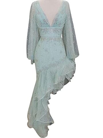 Mac Duggal Mac Duggal 50744 Seafoam Green Beaded High-Low Formal Gown Dress 2 Cocktail Dress (view 1)