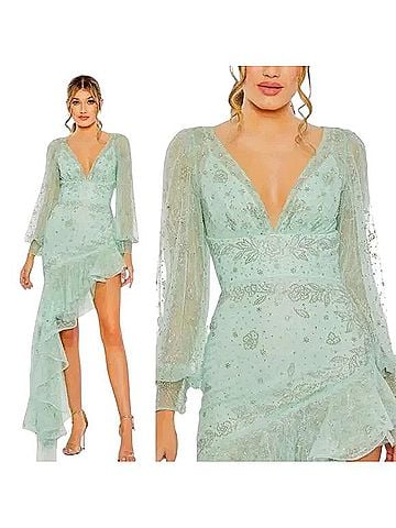 Mac Duggal Mac Duggal 50744 Seafoam Green Beaded High-Low Formal Gown Dress 2 Cocktail Dress (view 2)