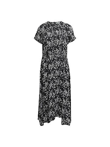 Kenzo Kenzo Gathered Printed Midi Dress in Black Viscose (view 1)