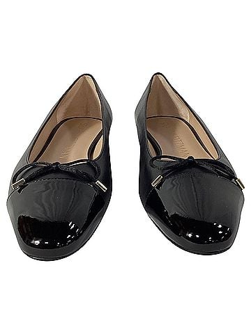 Stuart Weitzman Stuart Weitzman Sleek Cap Toe Bow Flats in Black Leather (view 2)