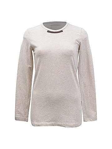 Brunello Cucinelli Brunello Cucinelli Beaded Detail Sweater in Beige Cotton (view 1)
