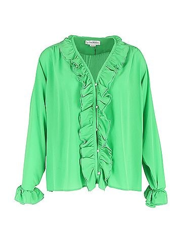 Victoria Beckham  Victoria Beckham Ruffle Trim Long Sleeve Blouse in Green Silk (view 1)
