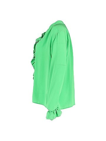 Victoria Beckham  Victoria Beckham Ruffle Trim Long Sleeve Blouse in Green Silk (view 2)