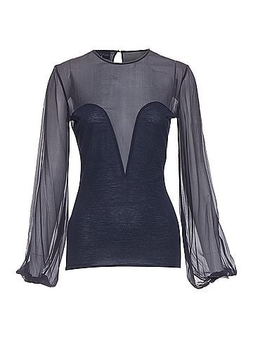 Emilio Pucci Emilio Pucci virgin wool silk trim contour sheer billow blouse (view 1)