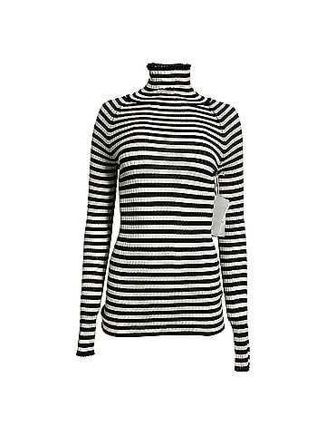 Khaite  Khaite Striped Turtleneck Sweater in Black and White Silk (view 1)