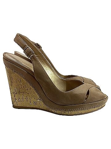 Stuart Weitzman  Stuart Weitzman Peep-Toe Slingback Wedge Pumps in Brown Suede (view 1)