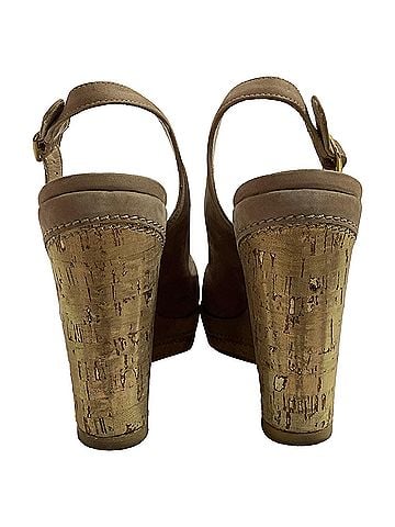 Stuart Weitzman  Stuart Weitzman Peep-Toe Slingback Wedge Pumps in Brown Suede (view 2)