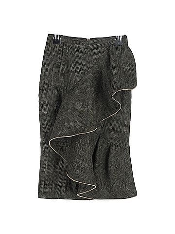 Burberry Burberry Prorsum Ruffled Midi Pencil Skirt in Green Wool (view 1)